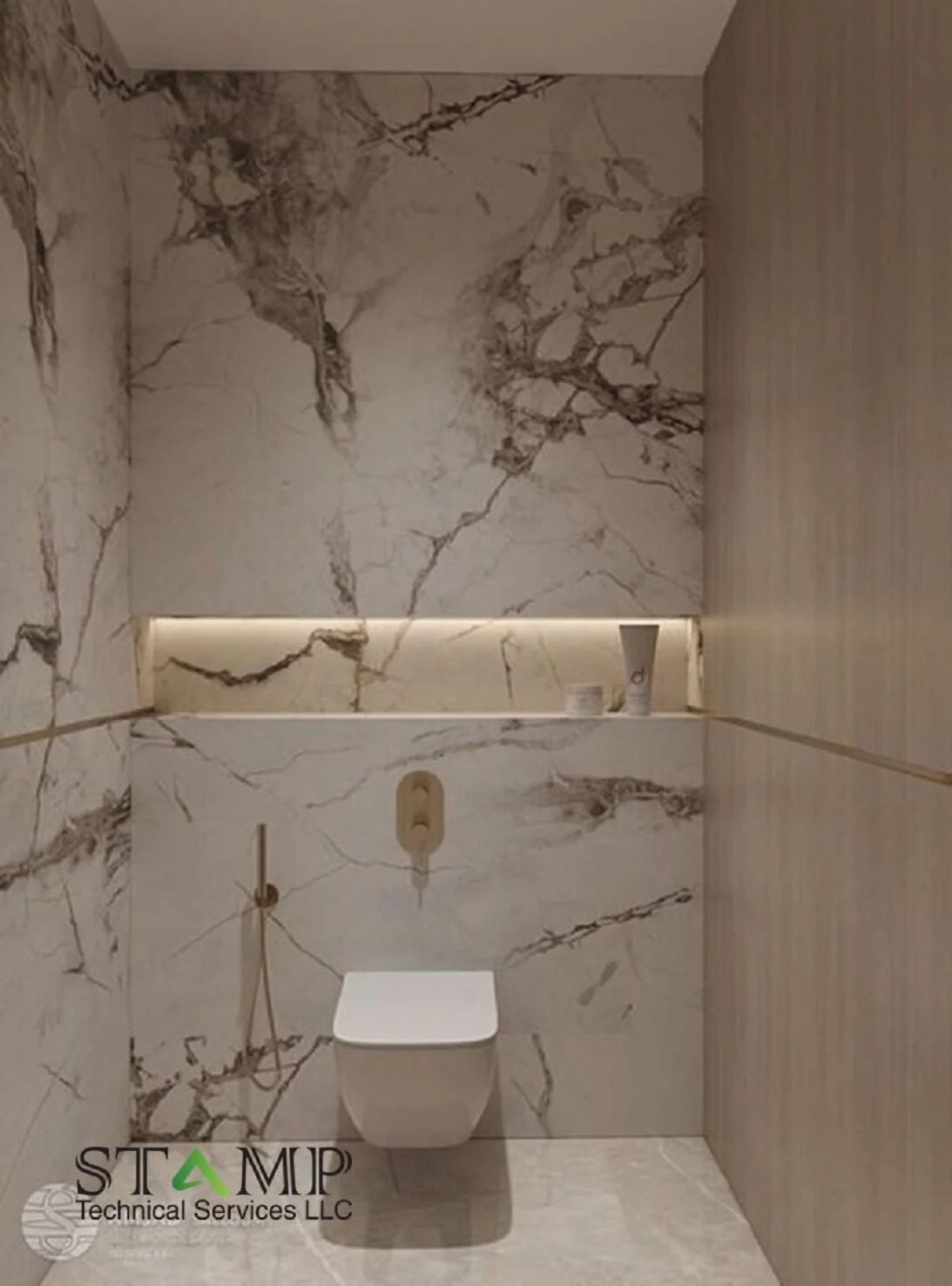 Modern bathroom with cylindrical pedestal basin and oval mirror