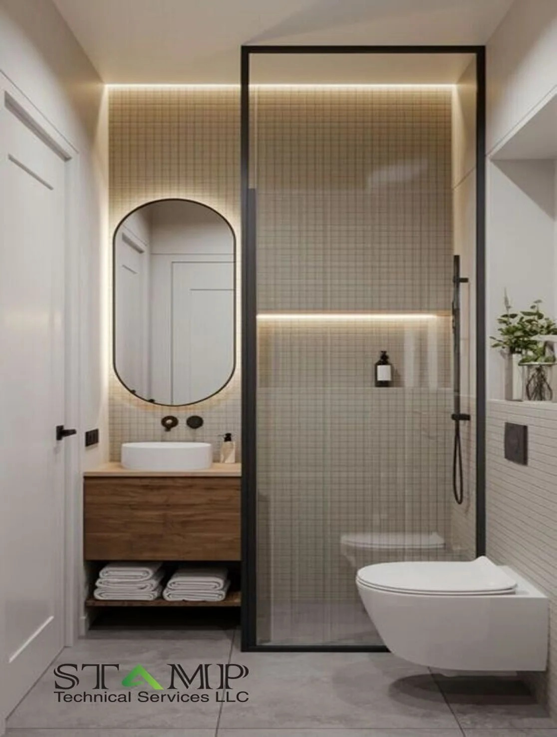 Wood vanity with vessel sink and pendant lights