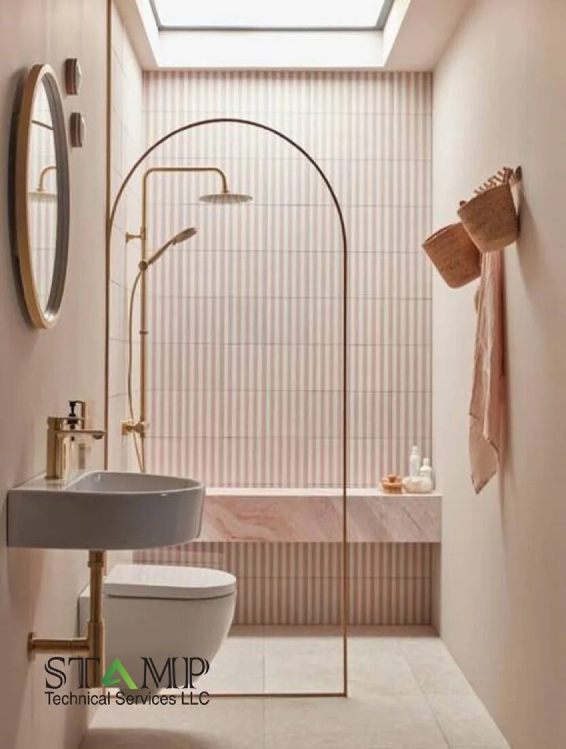 Terrazzo bathroom with vessel sink and glass shower