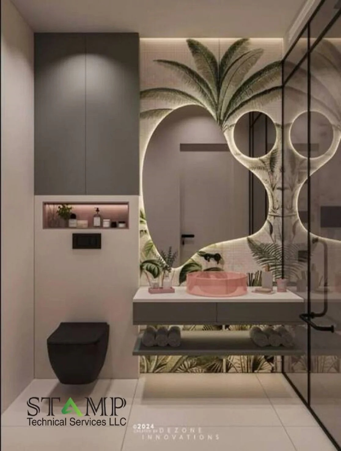 Marble niche with wall-hung WC and gold valve