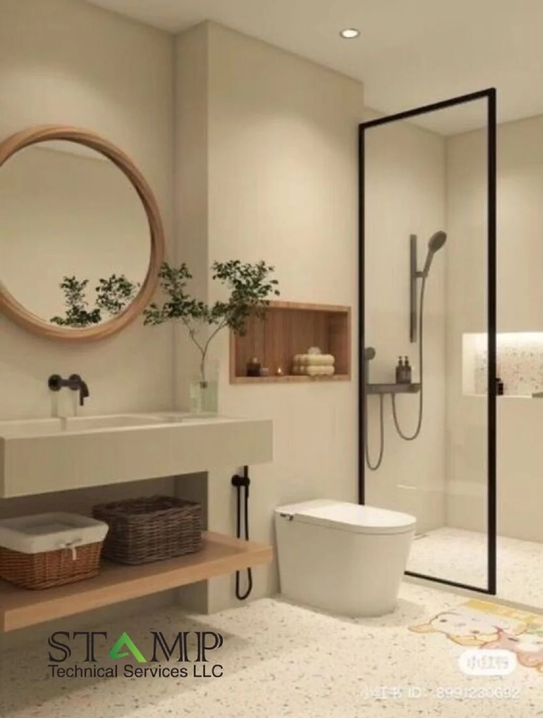 Light shower niche with towels and skylight