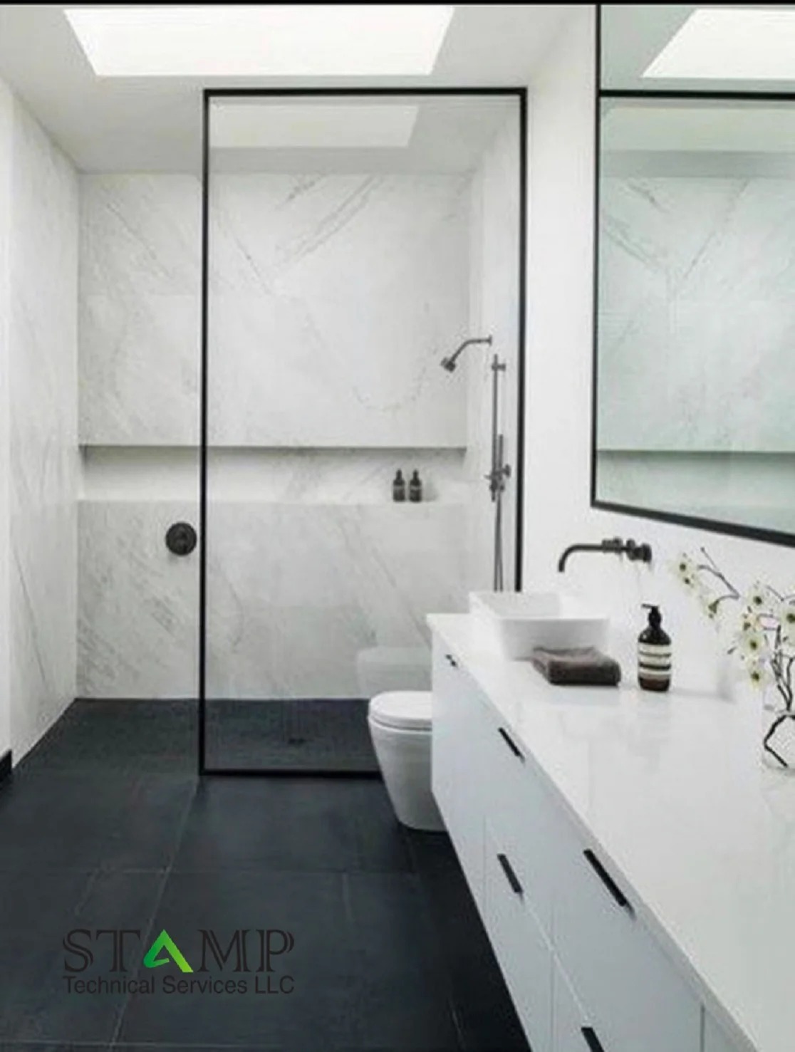 Black and white bathroom design dubai