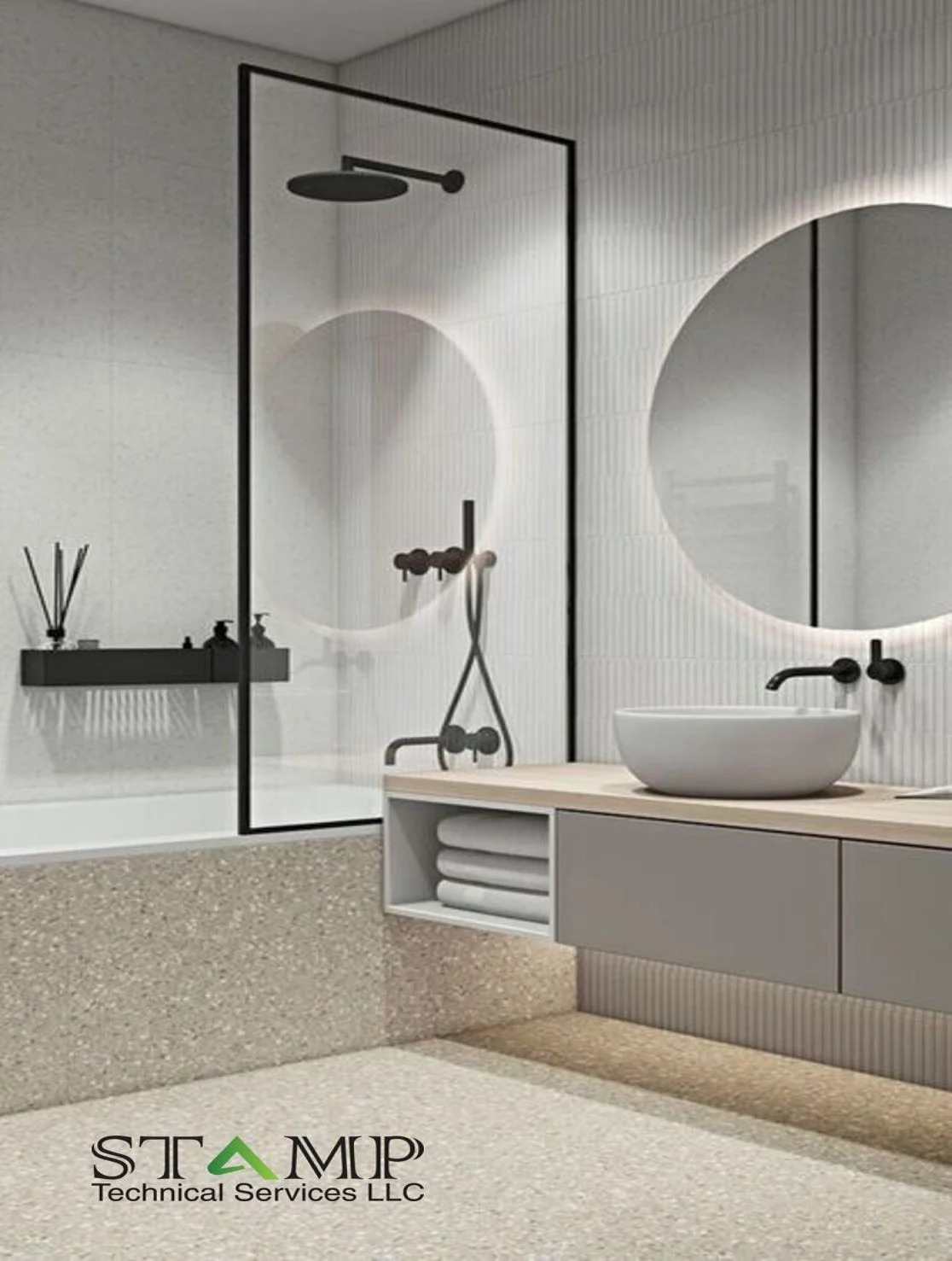 Sliding door bathtub bathroom design dubai