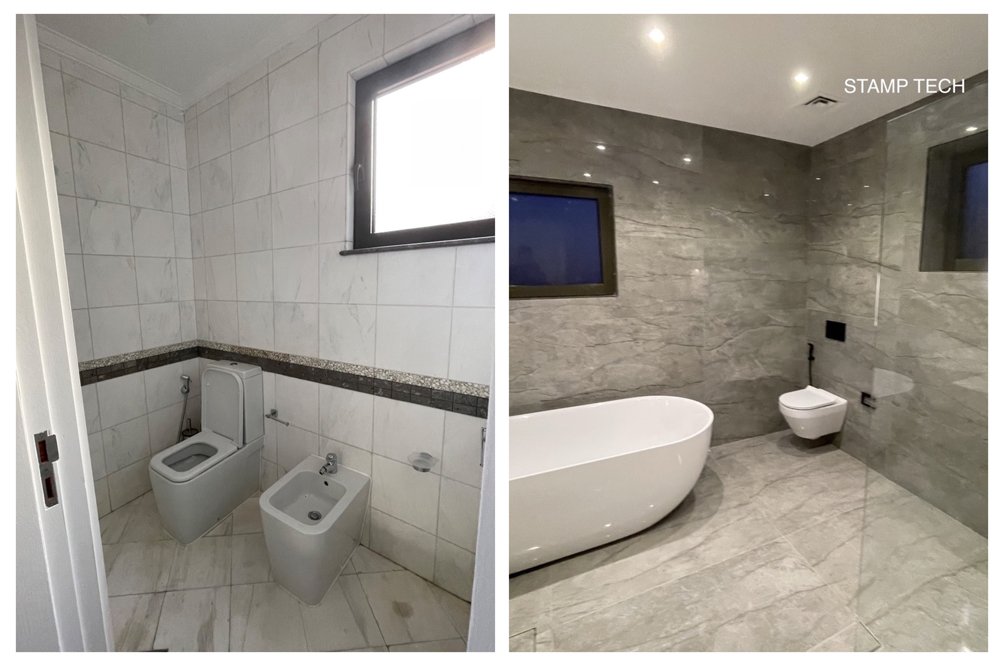 Before and after view of Frond E Villa 122 palm Jumeirah Dubai