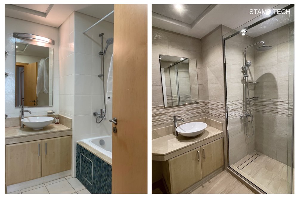 Before and after view of Apartment 607, Shoreline 14, Al Hallawi, Palm Jumeirah, Dubai